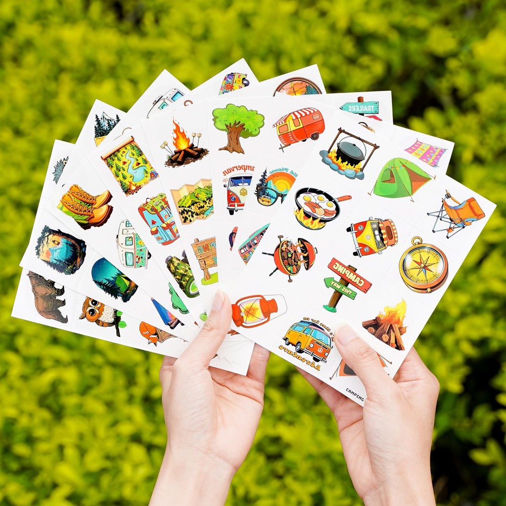 96PCS Camping Camp Camper Campfire Pre-Cut Temporary Tattoos Medium, multiple