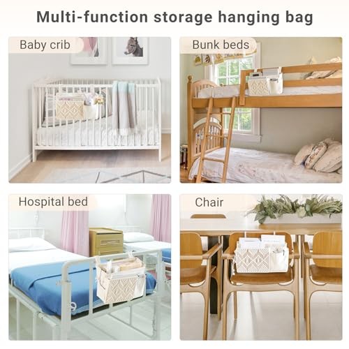 Bedside Caddy Hanging Organizer, Boho Macrame Storage with Fixed Straps and