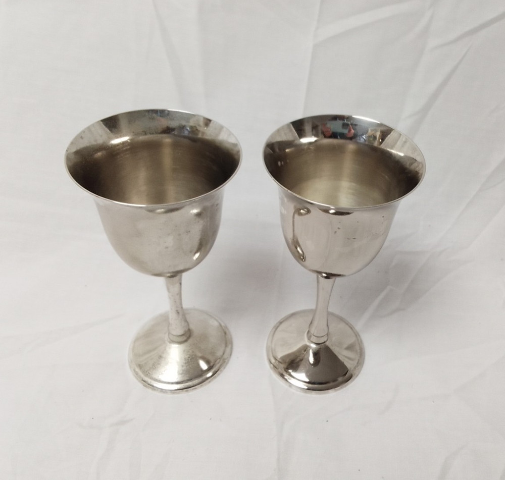 Pair of Silver Plated Wine Goblets ~ Unmarked