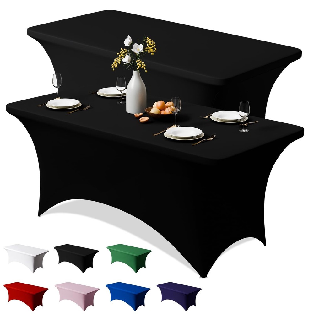 Trlyc 2 Pack 4FT Spandex Table Cloth - 48 x 30 Inch Rectangular Stretch Table...