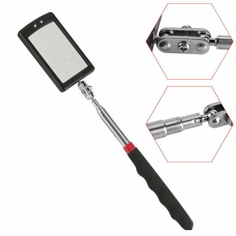 Lighted Inspection Mirror Telescoping Illuminate LED Swivel Light Extends Tool