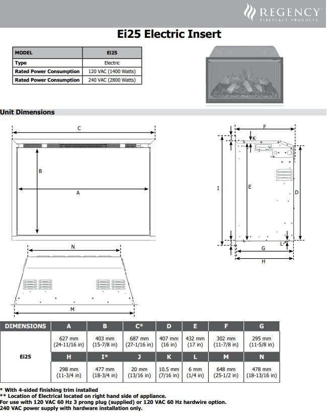 Ei25 Regency Electric Insert