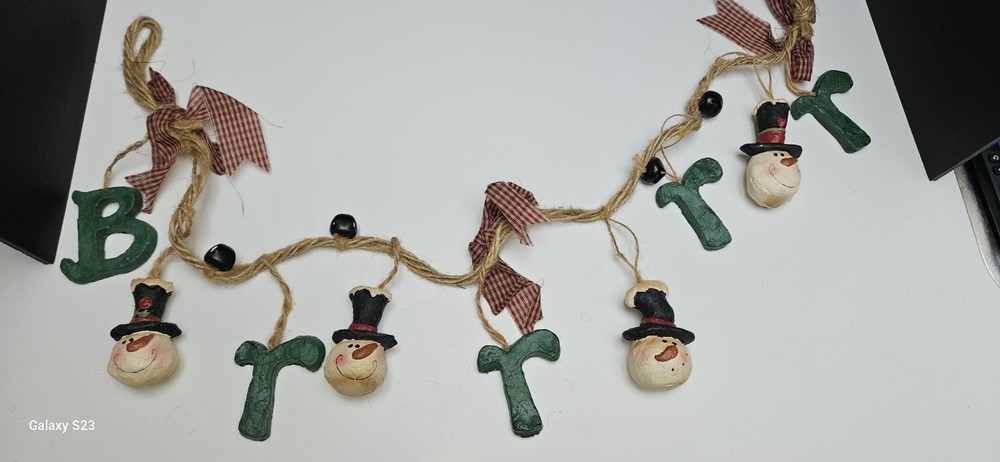 Rustic Snowman Burlap String Bells Winter BRRRR Christmas Wall Decor