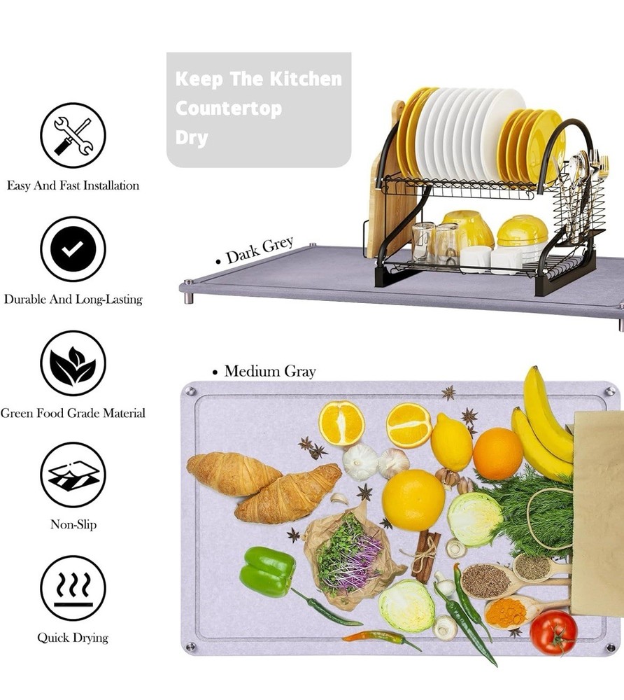 Large Diatomaceous Earth Stone Dish Drying Mat 12x16 Kitchen
