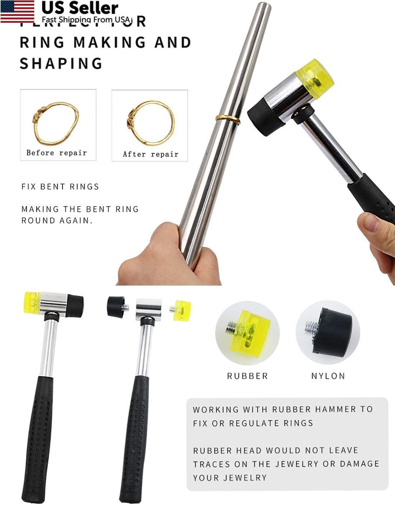 HEYMOUS Ring Sizer Mandrel Measuring Tool Steel Sizing Gauge Sizers Set...