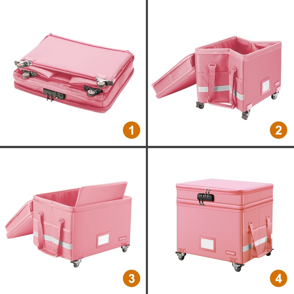 DocSafe File Box with Lock,2-Layer Fireproof Document Box with Wheels,Collaps...