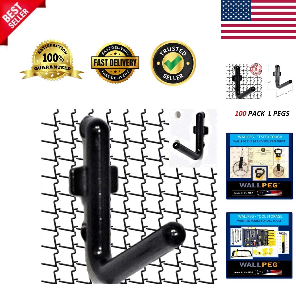 100-Piece Self-Locking Black Pegboard Hooks for Effortless Garage Organization