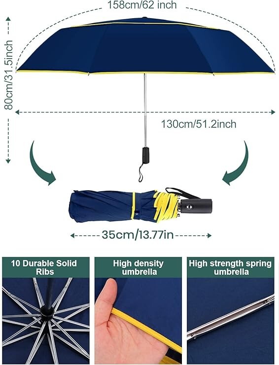 Extra Large Golf Umbrella Automatic Open Folding Windproof Compact Large Doub...