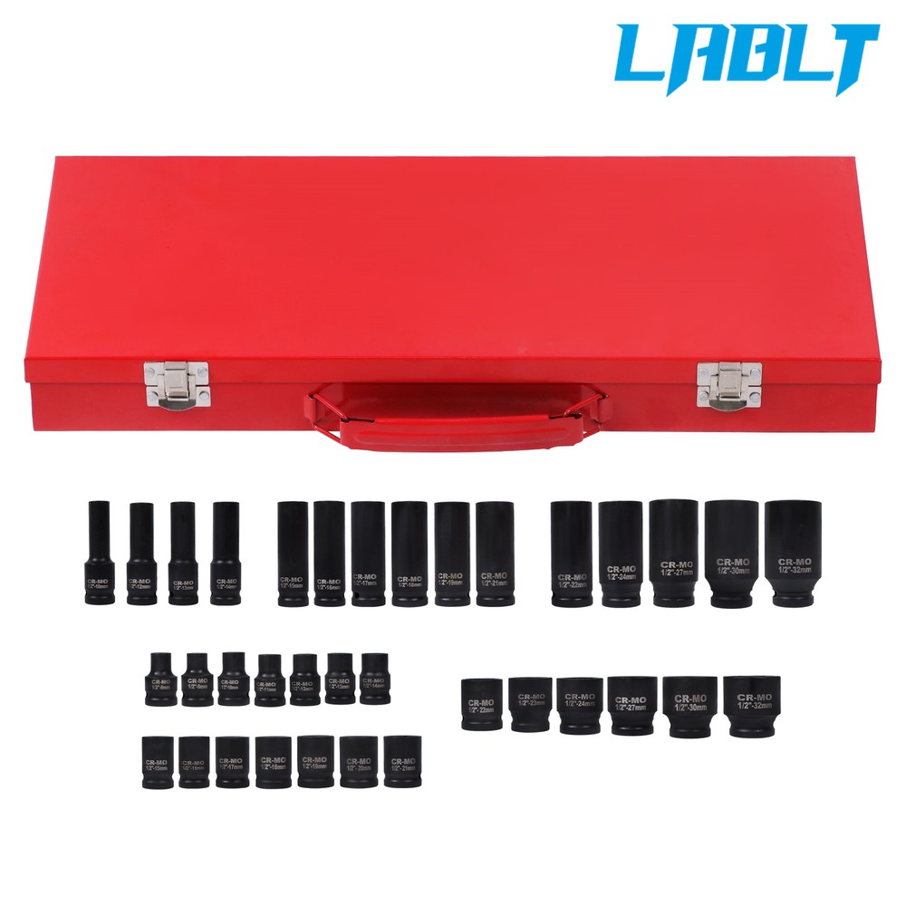 LABLT 1/2 Inch Drive Deep Impact Socket Tool Set Metric Garage Workshop Tools