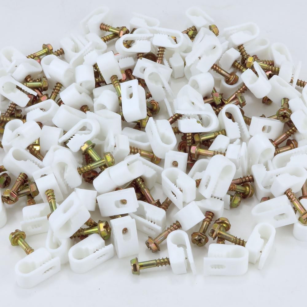 Flexible Single Cable Screw Clips - 100 Pack - White
