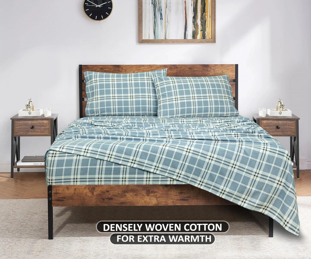 4 Piece 100% Cotton Flannel Sheets Queen Size Bed Set - Warm & Extra Soft - D...