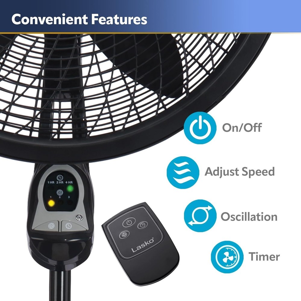 Oscillating Pedestal Fan 3 Speeds Adjustable Height Timer Remote Control Black