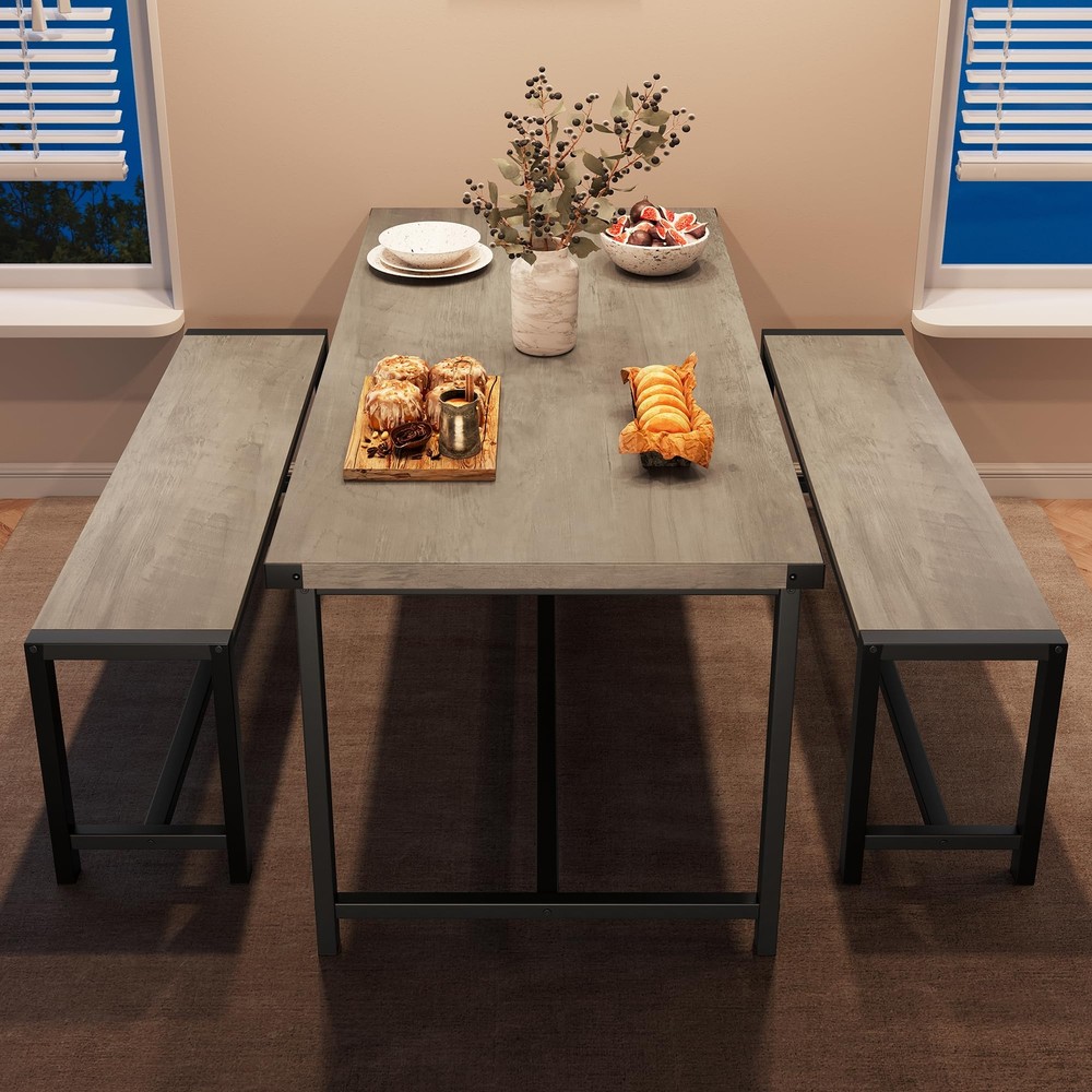 3 Piece Dining Room Table Set for 4 Modern Dinette Kitchen Table and 2 Benches