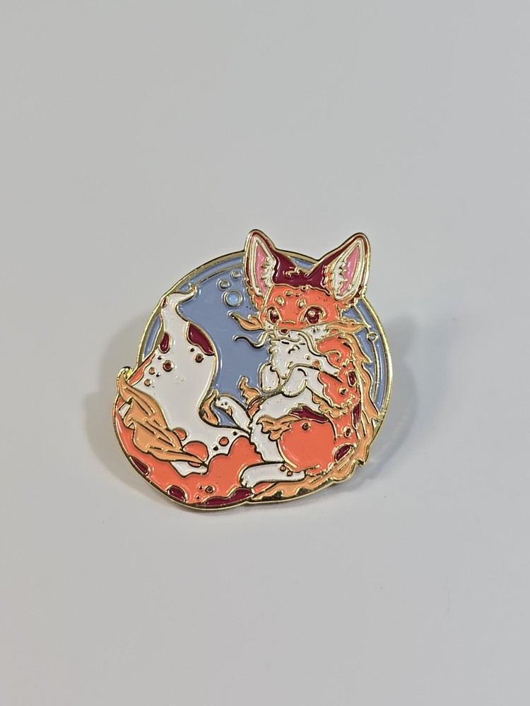 Fox With Long Tail Lapel Pin Blue Background