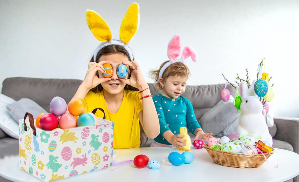 Rectangular Easter Baskets, Easket Basket for Kids.Bunny Easter Basket with H...