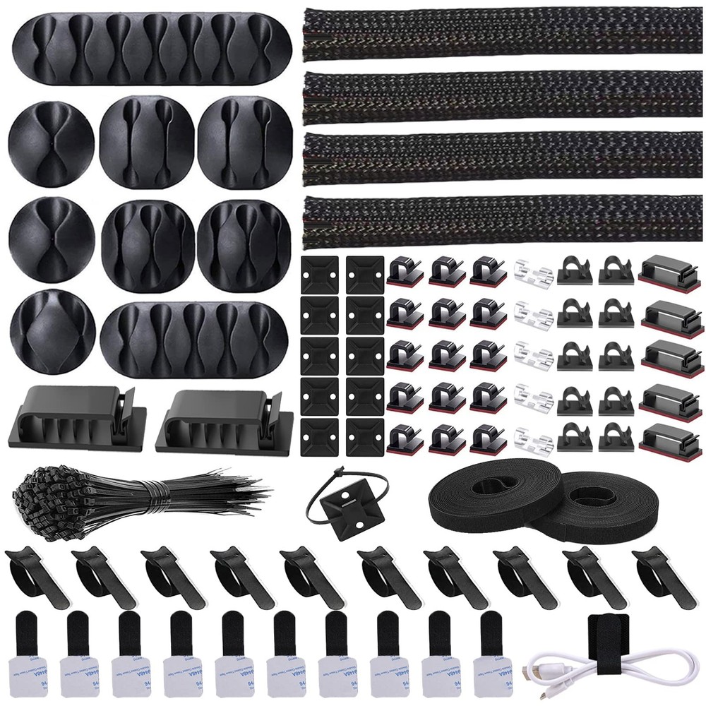 Cord Management Organizer Kit 4 Cable Sleeve split with 41Self Adhesive Cable Cl