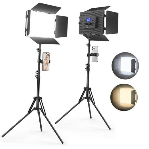 2 Pack Led Video Light Panel Lighting Kit with Barn Doors, 8000mAh