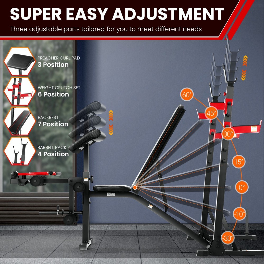 Olympic Adjustable Foldable Weight Bench for Home Gym Strength Training Workout