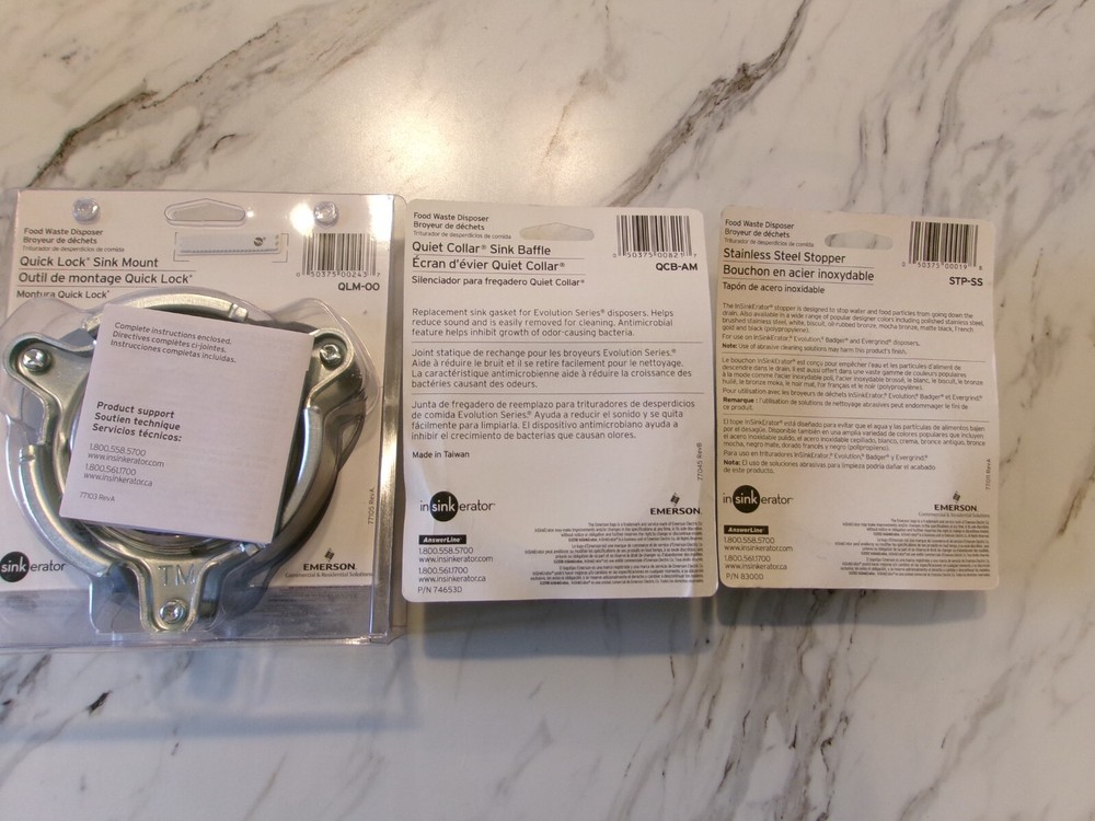 Insinkerator garbage disposal parts, STP-SS, QLM-00, and QCB-AM. MINT