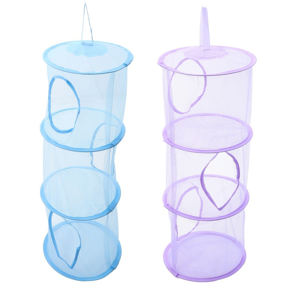 2 Pcs Foldable Hanging Storage Nets Multi Layer Mesh Drying Basket For Clothes