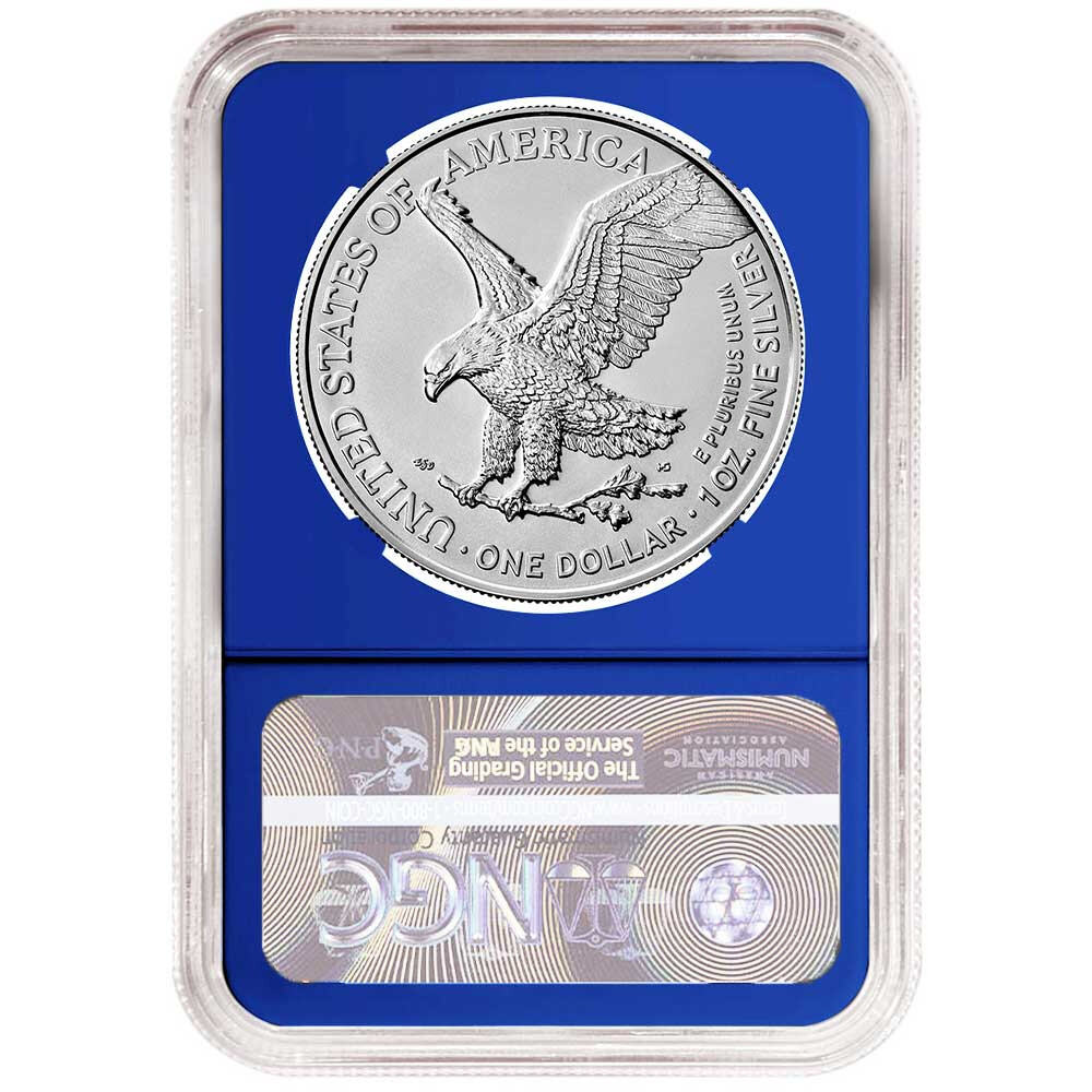 2021 $1 Type 2 American Silver Eagle NGC MS70 FDI First Label Blue Core