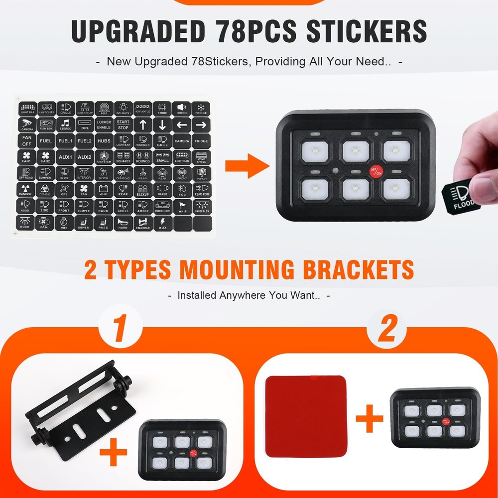 6 Gang Switch Panel with Fuse Wiring Harness and Label Sticker, Universal Aux...