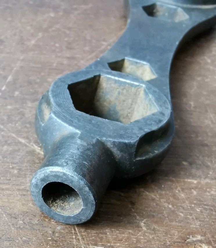 Vintage combination spanner, registered Oct. 9th 1876, slight damage.