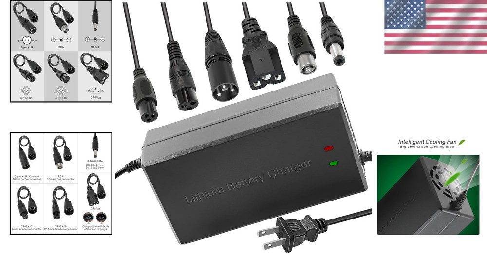 Efficient 84V 5A Li-Ion Battery Charger - Multiple Plugs & Intelligent Safety