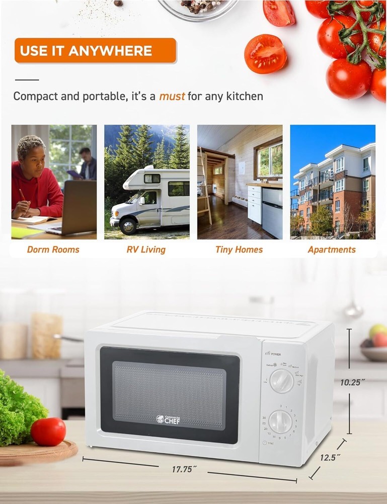 Countertop Microwave with 30 Minute Timer and Mechanical Dial Controls Kitchen