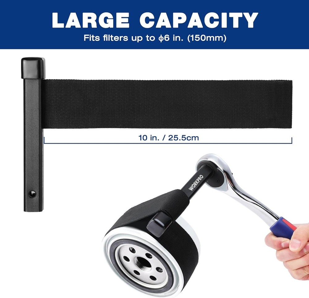 WORKPRO Nylon Strap Oil Filter Wrench, Universal Oil Filter Removal tool Adjusta