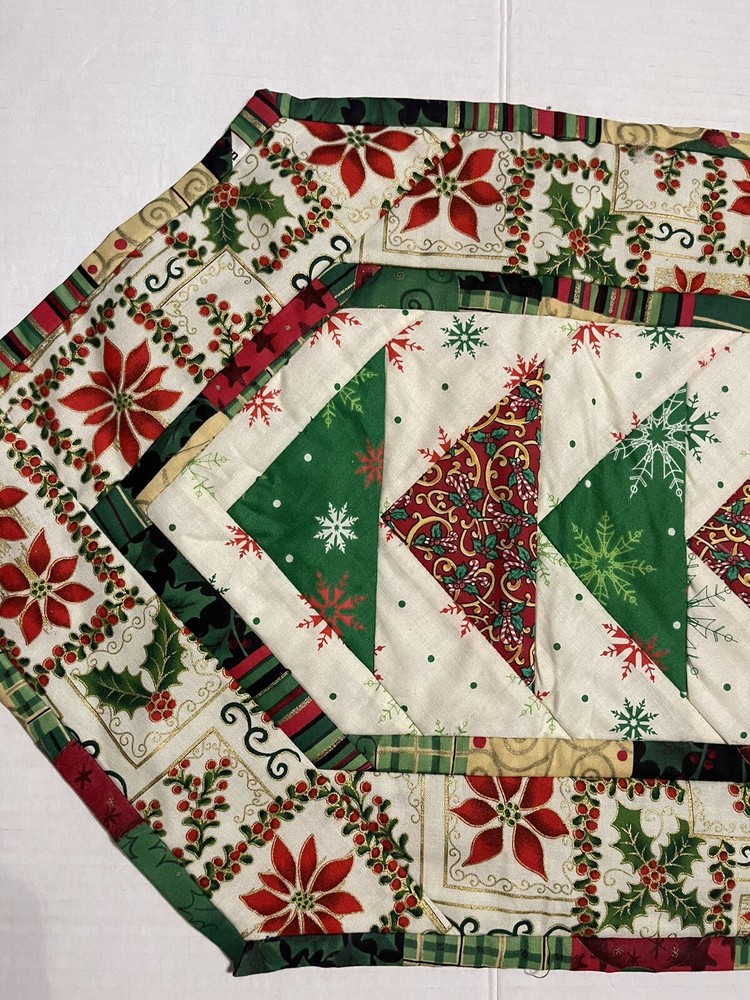 Handmade Patchwork Christmas Table Runner Red Green 38” X 14”