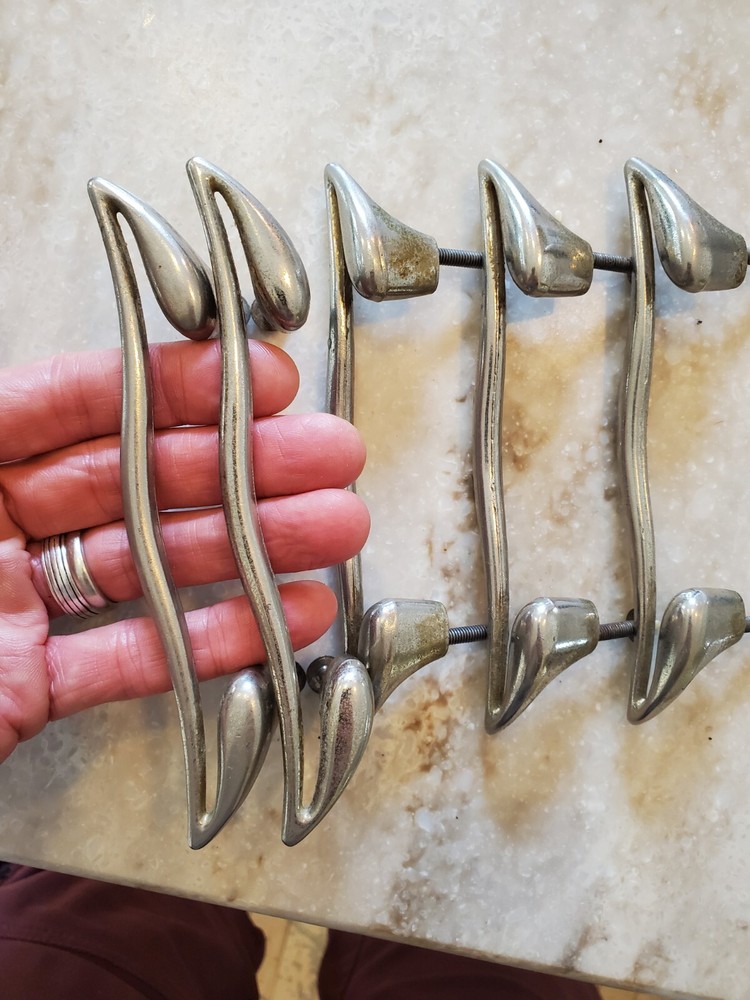 Nickel Mid Century Modern MCM Antique Hardware Drawer Pull Handle 3 3/4”centers