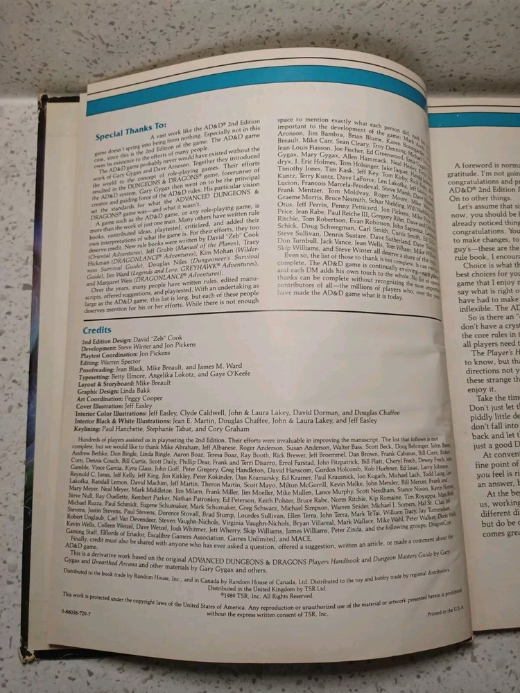 Advanced Dungeons & Dragons Dungeon Master's Guide 2nd Edition TSR #2100 1989