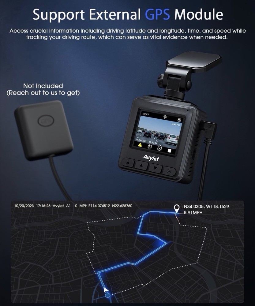 Dash Cam 2K, WiFi Dashcams with APP, External GPS, 1.5'' IPS Screen, Front Dash
