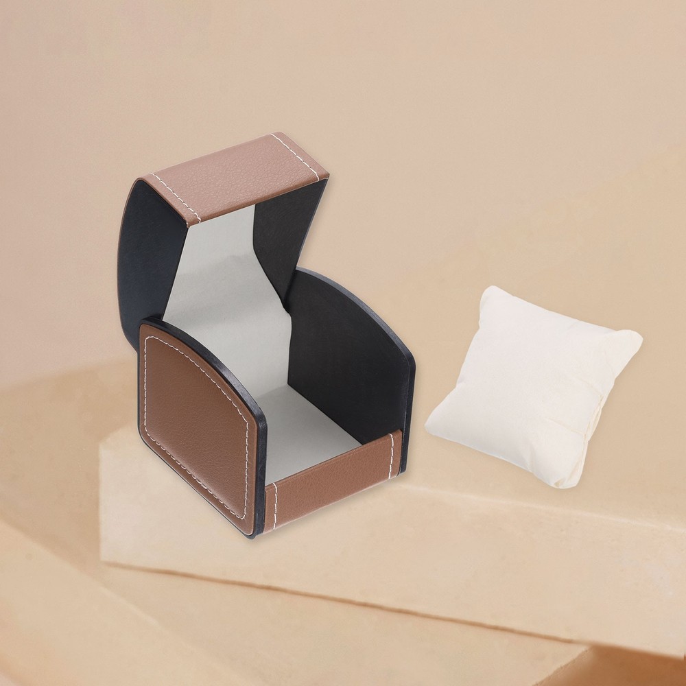2pcs Single Watch Case, PU Leather Watch Storage Box, Brown, Arc-Shaped