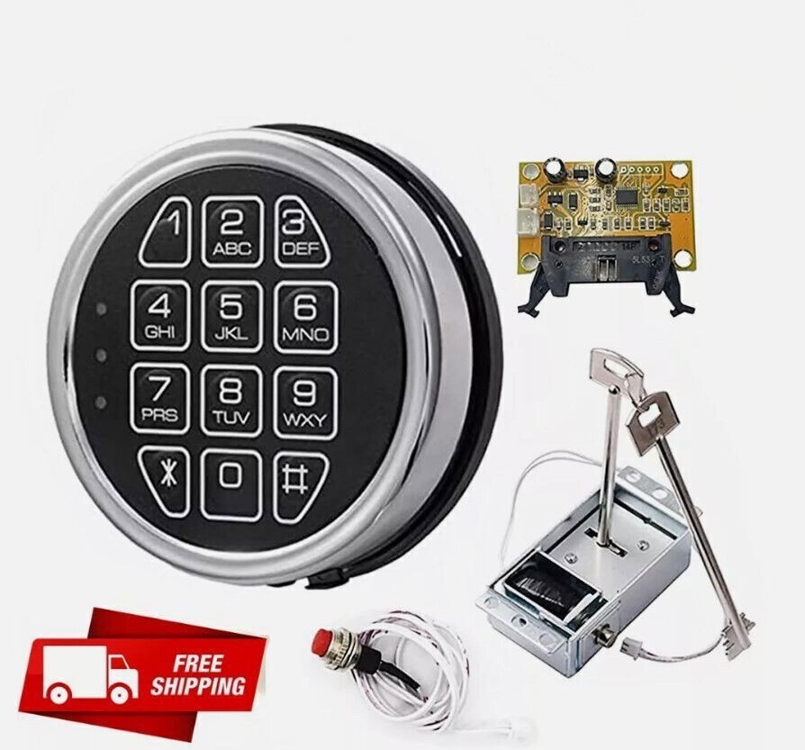 Safe Lock Replacement Chrome Keypad Safe Electronic Lock Solenoid 2 Key Gun Safe