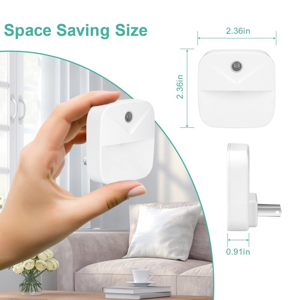 Motion Sensor LED Night Light 6 Pack Plug-In for Bathroom Kitchen Hallway Use