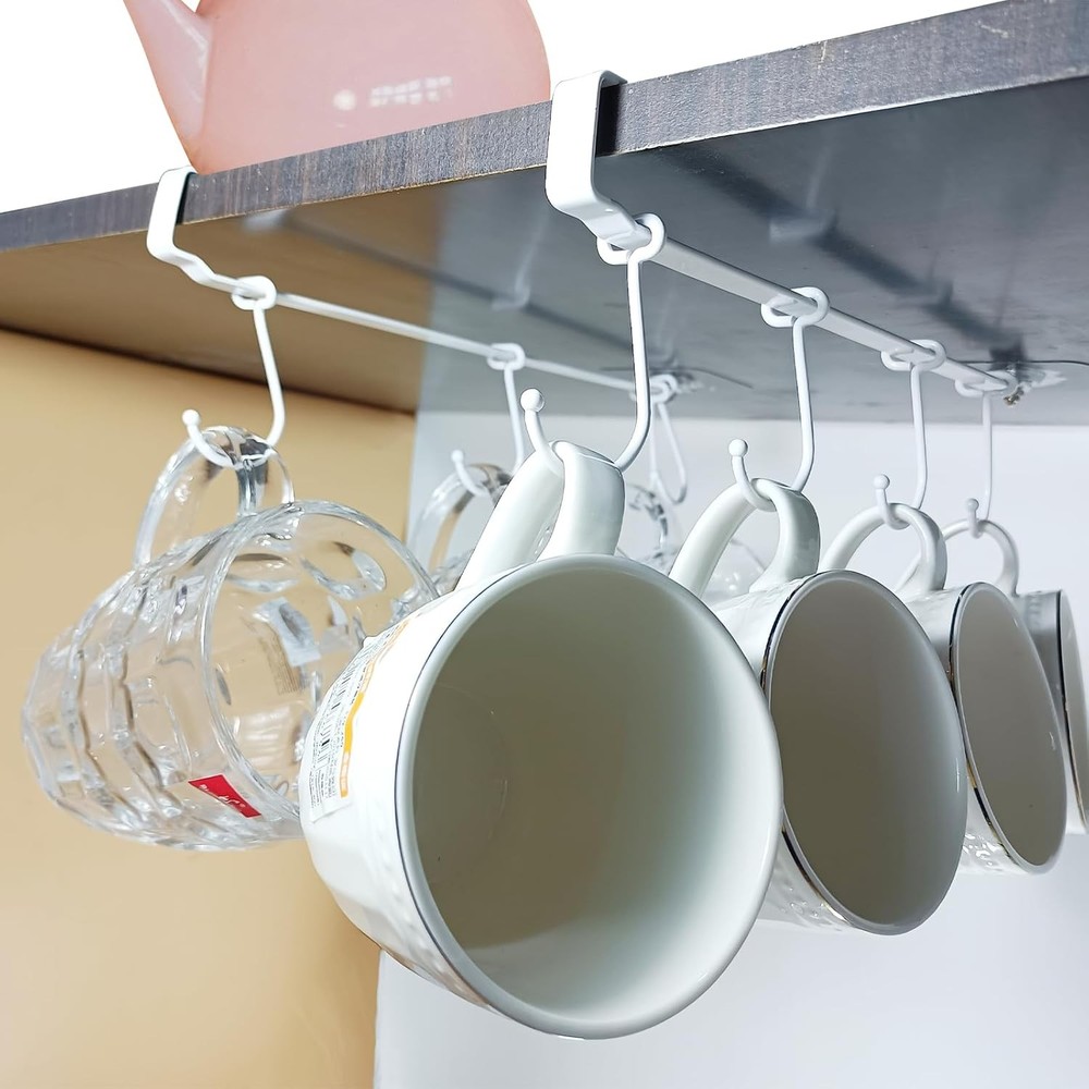 Mug Rack Under Cabinet Coffee Cup Holder Each Bracket is Equipped W/ 6 &