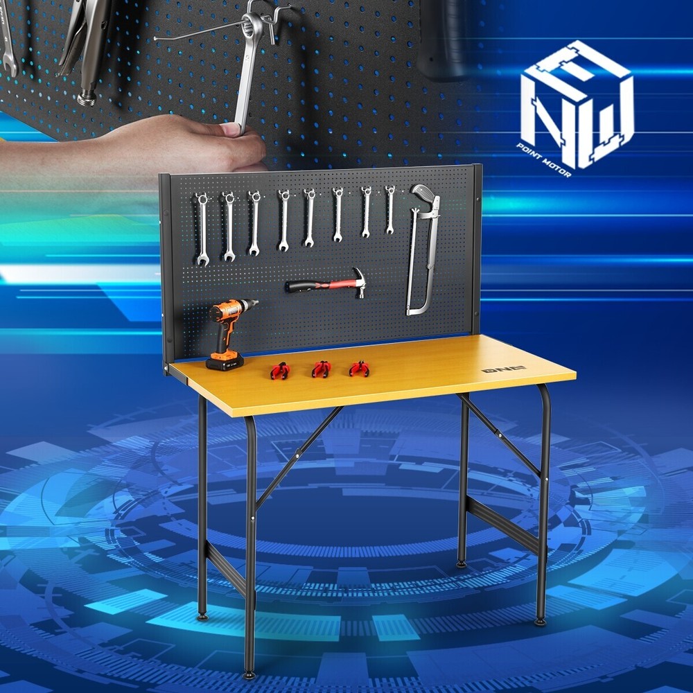 330lbs. 46'' Work Table w/Pegboard Pegboard Wood Tool Bench Heavy Duty Workbench