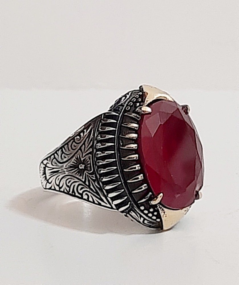 Men 925 Silver Ring Solitaire Ruby Spinel Ring Man Sterling $