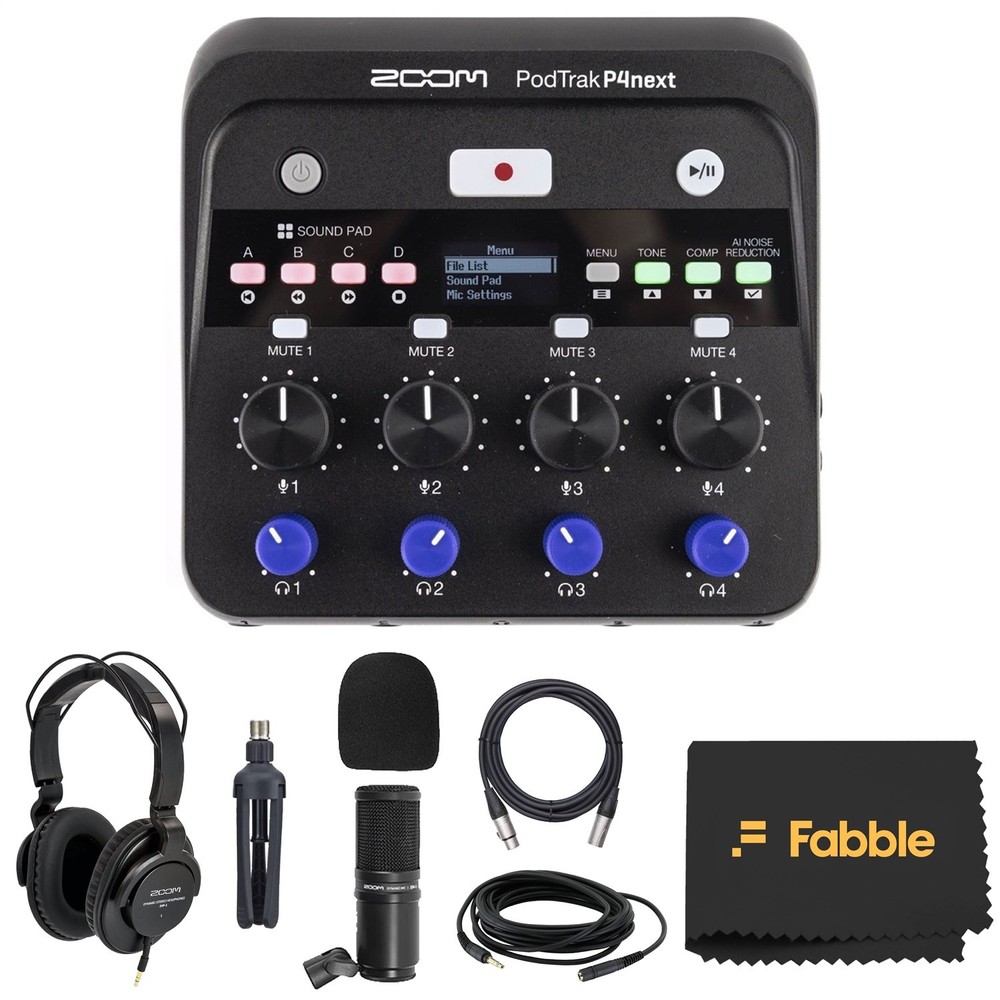 Zoom PodTrak P4next Portable Multitrack Podcast Recorder Bundle