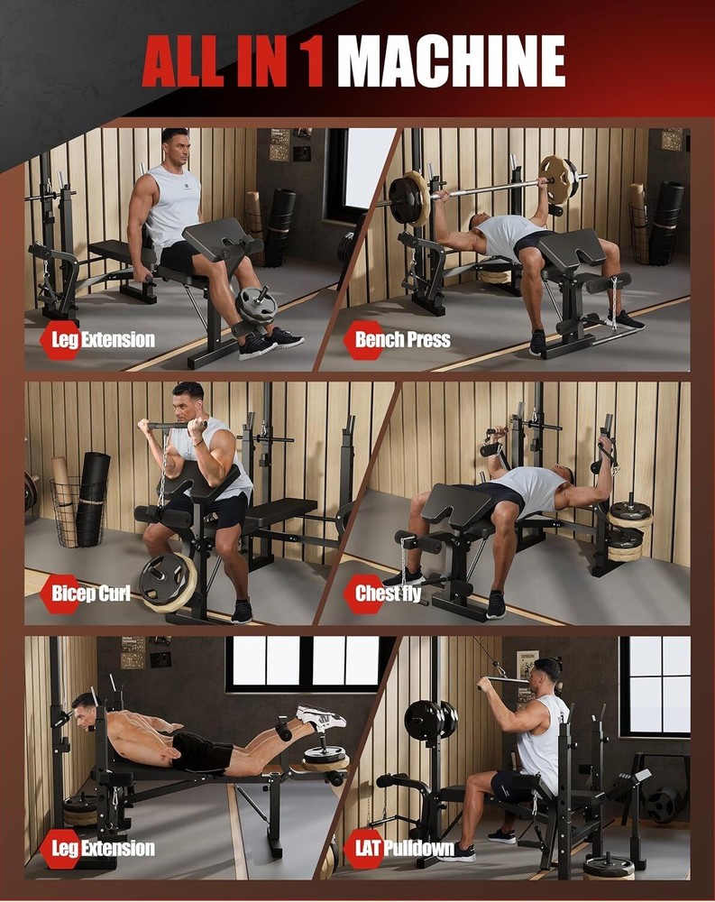 Foldable Olympic Weight Bench Set Bench Press Rack w/ Leg Developer LAT Pulldown