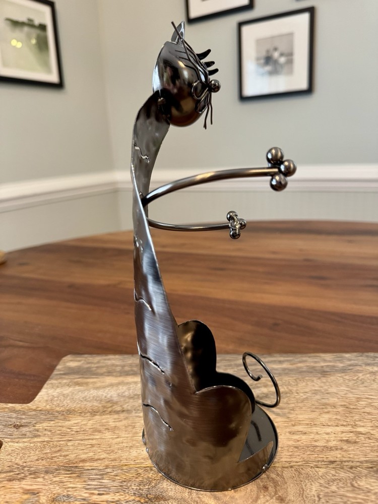 Metal Cat Wine Bottle Holder - EUC