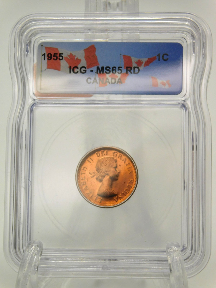 1955 CANADA ONE CENT - GRADED ICG MS65 RED (BT1139)