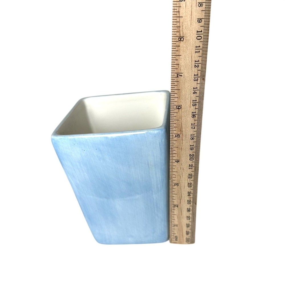 Pottery Barn Blue Ceramic Planter Square Minimalist Decor