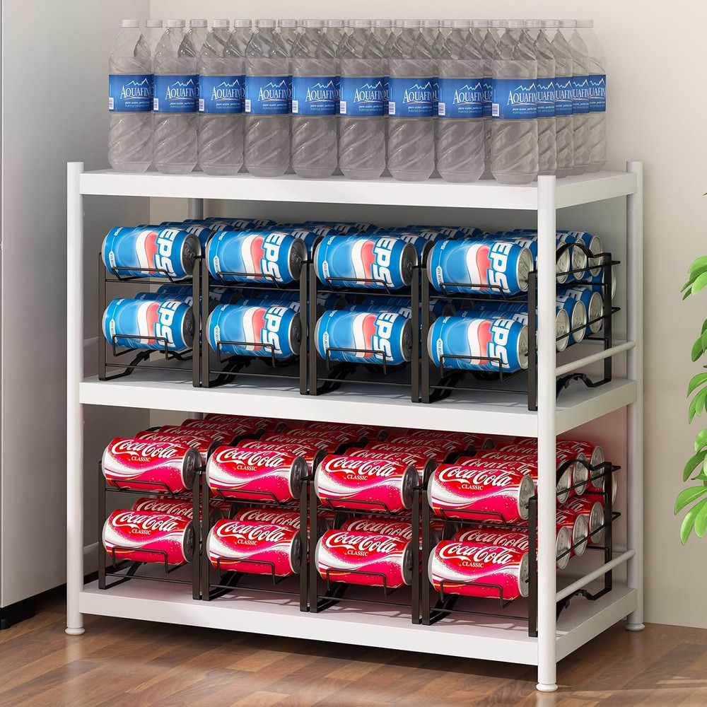 4 Pack Soda Can Organizer Rack for Pantry, Stackable Beverage Soda Can Storage D