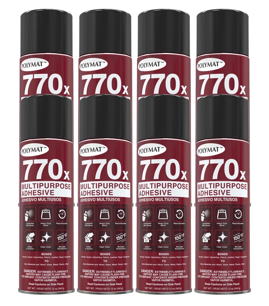 QTY: (8) Polymat 770X MULTIPURPOSE CLEAR MIST SPRAY ADHESIVE