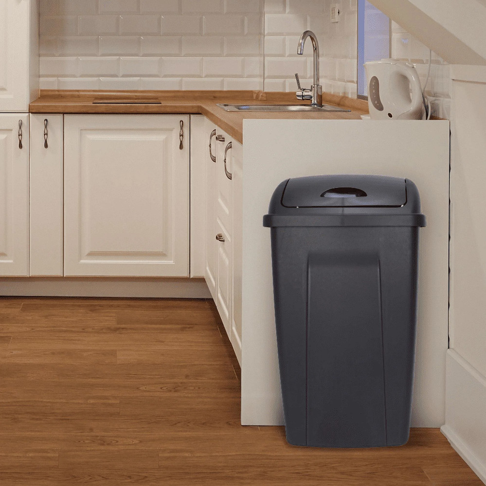 13 Gallon Kitchen Trash Can Black Swing Top Lid Plastic Garbage Bin