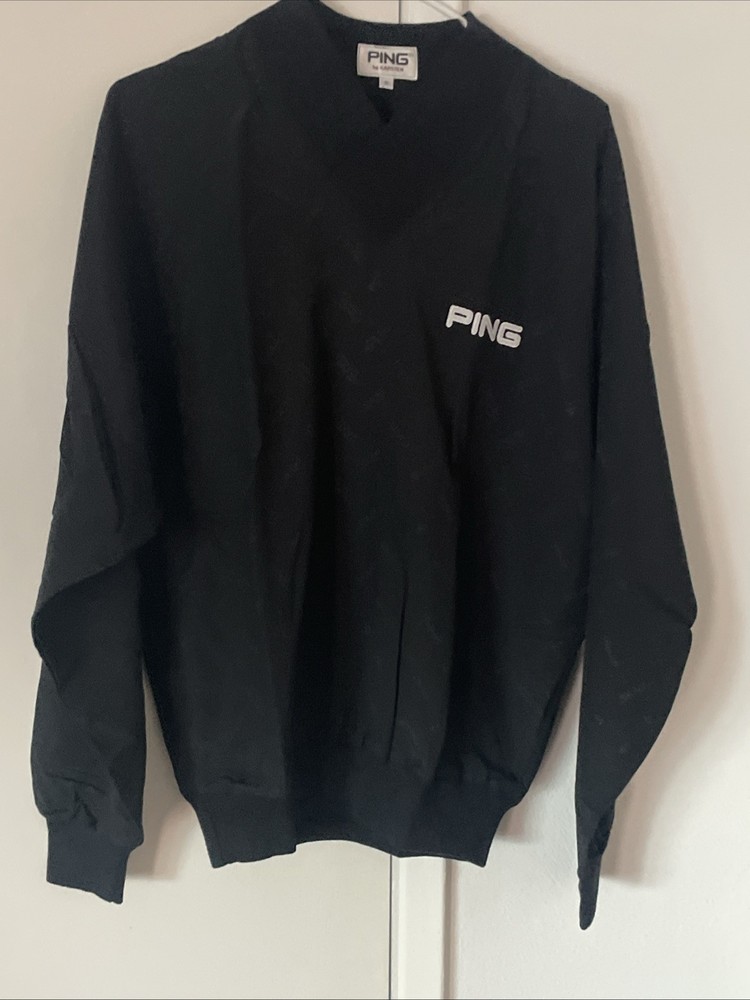 PING Karsten Short-Sleeve Windbreaker Pullover – Size S Black Logo Pattern