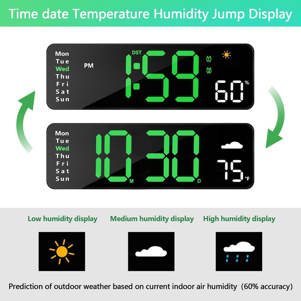 Digital Wall Clock with Remote Control, Large Display Plug in LED Digital Ala...